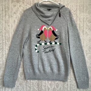 Talbots Holiday Bird Lambswool Sweater Sz L "Seasons Tweetings Novelty Christmas